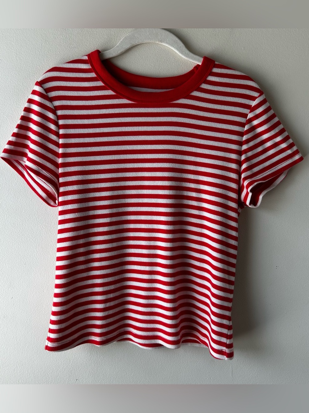 5 FOR $25 | Old Navy Snug Ribbed Tee T-Shirt Short Sleeve Striped Red White L